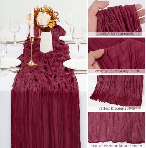 12 Pack Burgundy Cheesecloth Table Runner,20x120 in Table Runner - Image 3