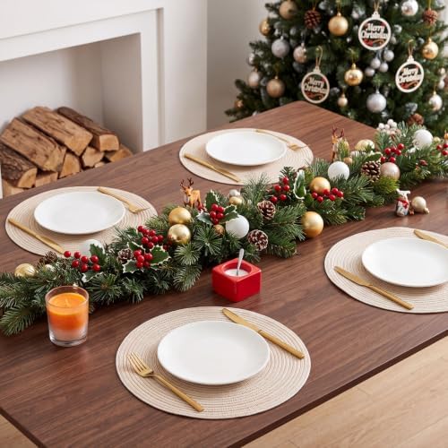 Buryeah 24 Pieces 13 Inch Christmas Round Placemats Circle Woven Place Mats Boho Decor Dining Table Mats Table Scape Hosting Friends for Wedding Birthday Dinner Parties (Beige) - Image 5
