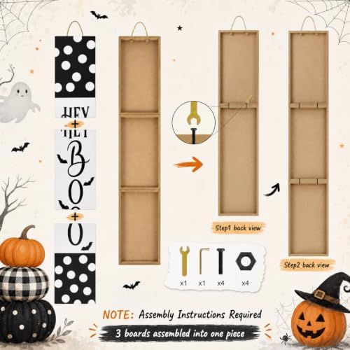Pinkunn White Halloween Boo Porch Decor 47.2" Wood Sign with Large Bow - Image 2