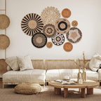Boho Wall Basket Decor Set of 11 - Hanging Woven Bulrush Basket Wall Decor, Handcrafted Round Flat Baskets Wall Art, for Rustic Farmhouse、Home - Unique Rattan Wicker Wall Decor（Black Retro） - Image 4