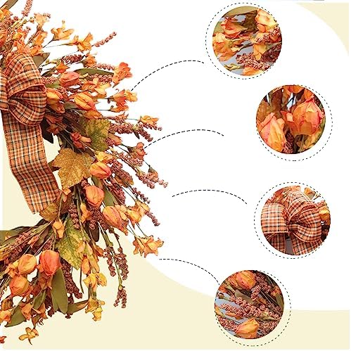 Idyllic 18 Inches Artificial Fall Wreath, Autumn Decoration with Berries & Leaves, Thanksgiving Harvest Front Door Wreath for Home Farmhouse Halloween Thanksgiving Day Festival Celebration Decor - Image 2