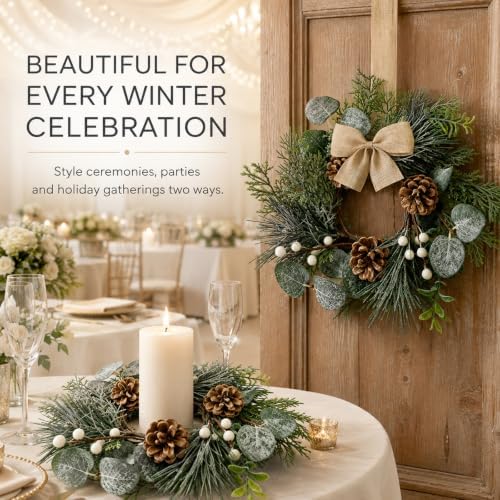 4 Pcs Mini Christmas Wreaths for Kitchen Cabinet Front Door with Bow - Image 2