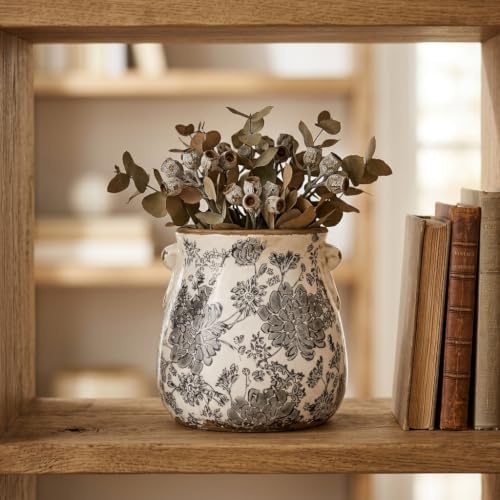 Grey Ceramic Vintage Flower Vase, Decorative Pot, 6.7 in - Image 7