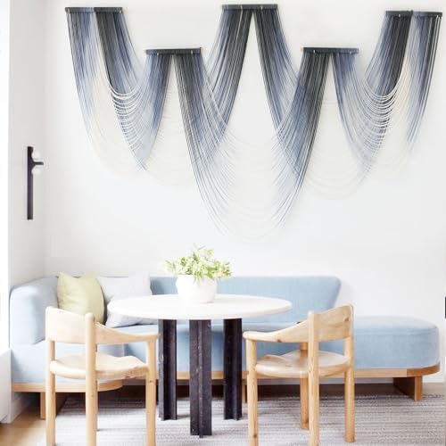 IOWER Macrame Wall Hanging Dip Dyed Blue Fiber Art Tapestry Boho Wall Decor - Image 2