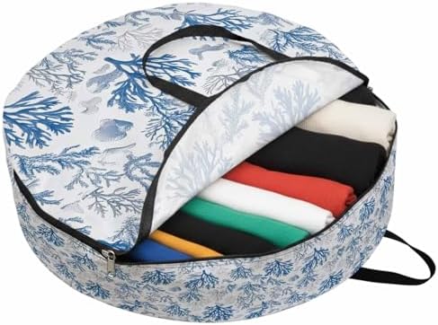 Water Blue Coral Round Storage Bag 24 Inch, Summer Shell Starfish Marine Life Clothes Storage Container with Handles Heavy Duty Organizer for Comforter, Bedding & Holiday Wreaths by Unknown