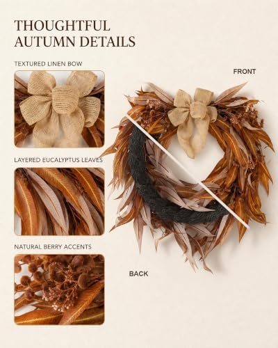 24IN Artificial Brown Eucalyptus Fall Wreath for Front Door - Image 3