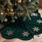 Hollowfly Dark Green Velvet Christmas Tree Skirt with Sequin Snowflake 48'' by Hollowfly