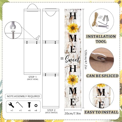 Welcome Porch Sign, Wooden, 47.2", Outdoor Front Door, Spring Summer - Image 4