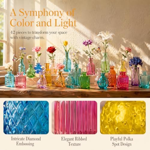 42 Pcs Colorful Glass Bud Vase Small Vintage Vases for Centerpieces - Image 3