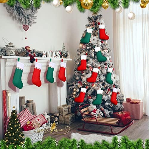 Zubebe 60 Pcs Felt Christmas Stockings Bulk, 15'',White Trim, Red Green - Image 6