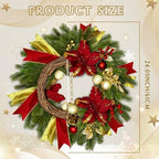 24" Christmas Wreaths for Front Door with Lights & Poinsettia Flowers - Image 2