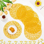 IcosaMro Round Woven Placemats Set of 12 for Dining Table, 15 Inches Paper Boho Decorative Circle Place Mats for Wedding Christmas Thanksgiving Day Holiday Dinner (Yellow) by IcosaMro