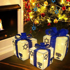 Krissing 3pcs Lighted Hanukkah Gift Boxes for Hanukkah Decorations, Christmas White and Blue Gift Boxes Decor for Chanukah Party Table Centerpieces Yard Jewish Christmas Tree Ornaments - Image 2