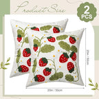Tranqun Set of 2 Strawberry Throw Pillow Covers 20 x 20 Inches 3D Embroidered Cute Summer Fruit Sweet Decorative Pillow Cover Living Room Couch Sofa Bed Holiday Spring Summer Home Decor - Image 2