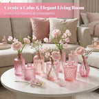 15 Pcs Pink Glass Bud Vases Bulk, Vintage Small Flower Vase Set - Image 6