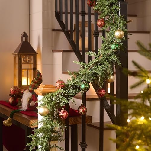 Valery Madelyn 6 Ft Artificial Norfolk Pine Garland for Mantle, Real Tough Christmas Cedar Garland with Light, Lighted Winter Pine Branches for Home Stairs Fireplace Table Indoor Outdoor Holiday Decor - Image 5