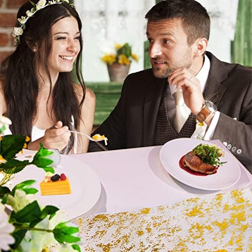Snowkingdom Gold Table Runner, Sequin Glitter Metallic Foil Thin Mesh Sparkly Runner Roll 100 Feet, Gold Birthday Party Decorations, for Event Wedding Showers Christmas Thanksgiving Festive - Image 6