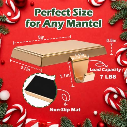 Christmas Stocking Holders for Mantle 6 Pack, Heavy Duty Alloy Fireplace Stocking Hooks, Non-Slip Base Stocking Hangers for Xmas Holiday Decorations, Christmas Decor Hooks for Home (Gold) - Image 6