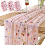 6PCS Pink Floral Table Runner 10 FT, Embroidery Daisy Table Runners Seasonal Spring Summer Sheer Tulle Dining Table Decor for Home Party Birthday Decor 29x120 Inch by Hugestar