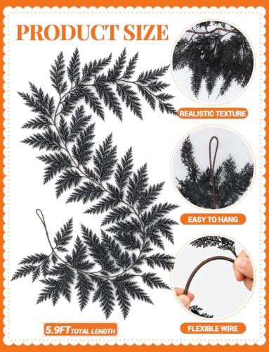 2 PCS 5.91 FT Black Halloween Cedar Pine Garland, Realistic Spooky - Image 2