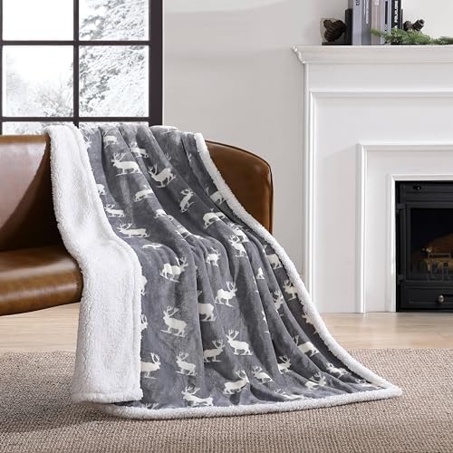 Eddie Bauer - Throw Blanket, Brushed Fleece & Plush Sherpa Bedding, Blanket for Couch & Bed (Elk Stance Grey, 50" x 60") - Image 3