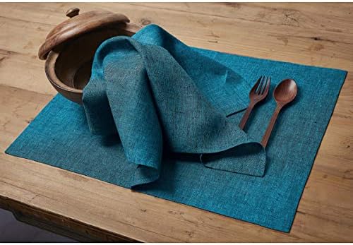 Solino Home 100% Linen Placemats Chambray Teal, Athena 14 x 19 in, Set of 4 - Image 2