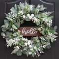 Winter Wreaths Front Door, Soomeir 24 Inch Winter Door Wreath with Snow Leaves, Pines Needles and Hello Wooden Sign for Home Window Mantle Indoor Outdoor Decor by SoomeirWreath