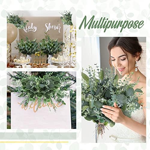Tigeen 300 Pcs Artificial Eucalyptus Stems, 2 Styles Faux Greenery Leaves with Silver Dollar and Small Leaf Sprays for Wedding Bouquet DIY Floral Arrangements, Centerpieces, Home Decor (Green) - Image 5