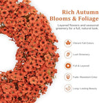 24" Orange Fall Wreath for Front Door, Artificial Mums Autumn Wreath - Image 4