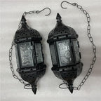 2PCS Moroccan Decorative Candle Lantern Metal Hanging Tealight Candlestick Holder Glass Indoor Outdoor LED Flameless Candle Holder 13.8 inches Chain (Black) - Image 3