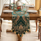 Floral Chenille Table Runner 72" Non-Slip with Tassels, Green - Image 6