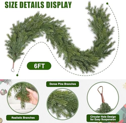 Artgar 6 Ft Realistic Christmas Cedar Garland, Thick Faux Green Garland - Image 2