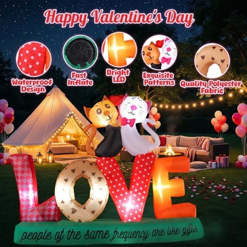 7.2Ft Valentines Inflatables Outdoor Decorations Love Letters Cuddling Cats, LED Blow Up Yard Garden Decor for Wedding Proposal Anniversary, Waterproof Lawn Display with 6 Stakes - Image 3