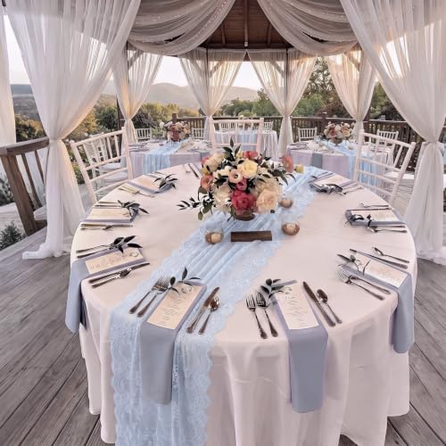 Remagr 6 Pcs Dusty Blue Lace Table Runners 30" x 120" Floral Wedding Decor - Image 4