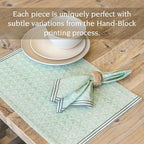 Over&Back Set of 4 Hand-Blocked Placemats - Colorful Dining Table Mat - Each Placemat is Unique - 100% Cotton - Machine Washable - Kitchen and Home Decor - Green Leaf - Image 3