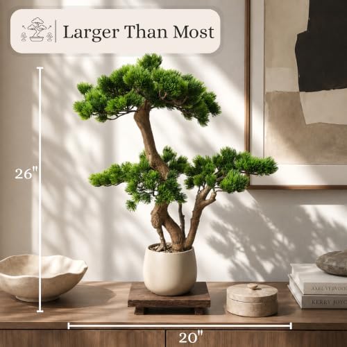 Artificial Bonsai Tree 26" Tall with Realistic Wood and Ceramic Pot, Fake Plants for Home, Bedroom and Office Desk, Japanese Decor - Image 3