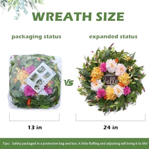 24" Wreaths for Front Door with Hydrangea Dahlia Phalaenopsis Spring&Summer Artificial Flowers for Outdoor Wedding Party Front Door Porch Yard Patio Window Box Home Decor - Image 3
