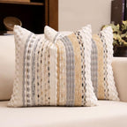 Boho Chenille Tufted Throw Pillow Covers 18x18 Inch Set of 2 Farmhouse Beige Woven Striped Decorative Pillowcases for Couch Sofa Bed by KOOLIFE