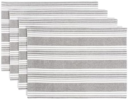 Over&Back Set of 4 Woven Placemats - Colorful Dining Table Mat - 100% Cotton - Machine Washable - Kitchen and Home Decor - Grey - 14" L X 20" W by overback
