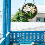 White Lily Flower Leaves Stained Glass Window Hanging Suncatcher Gifts 9.8" - Image 4