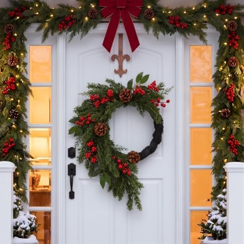 22'' Christmas Wreath for Front Door Large Door Wreath, Rustic by Wavyknot