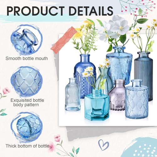 Yaomiao 30 Pcs Glass Bud Vases Centerpieces, Blue Series - Image 4