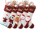Personalized Christmas Stockings with Embroidered Name & Monogram,Custom 3D Xmas Character Stocking 4 Pack 18” Large,Santa,Snowman & Reindeer Fireplace Hanging Red Burlap Plaid Stockings(D) by Infiher