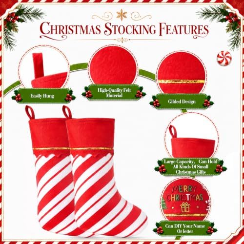 Zubebe 36 Pcs Christmas Stockings Bulk 15 Inch Felt, Red White Twill Stripe - Image 3