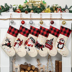 LUBOT Christmas Stockings Set of 6 Large Family Xmas Stocking 20" Silhouette Buffalo Red Plaid Fireplace Hanging Holiday Decor 6 Pack - Image 2