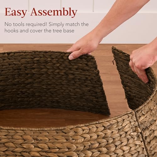 Best Choice Products 36in Christmas Tree Collar, Woven Hyacinth 3-Piece Holiday Rattan Tree Skirt Accessory for Home w/Cord Cut-Out - Chestnut - Image 4