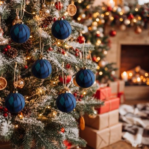 Hollowfly 24 Pcs 2.36 Inch Christmas Tartan Plaid Ball Ornaments Vintage Large Buffalo Plaid Balls Christmas Tree Hanging Ornament Rustic Ball Pendant Hanging Decor for Xmas Tree Party (Black) - Image 4
