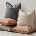 Foindtower Decorative Linen Fringe Throw Pillow Covers 24×24 Inch,Gray - Image 5