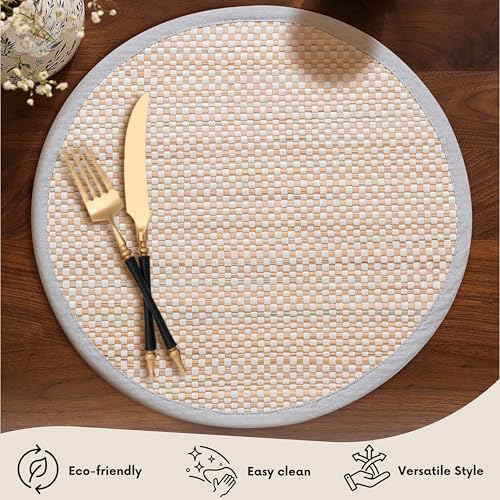 Hausattire Bamboo Placemats for Dining Table Set of 10 Washable 14 Inches Round Square Place Mats Sushi Mats for Kitchen Table Outdoor Parties Easter Spring Home Decor - Grey - Image 2