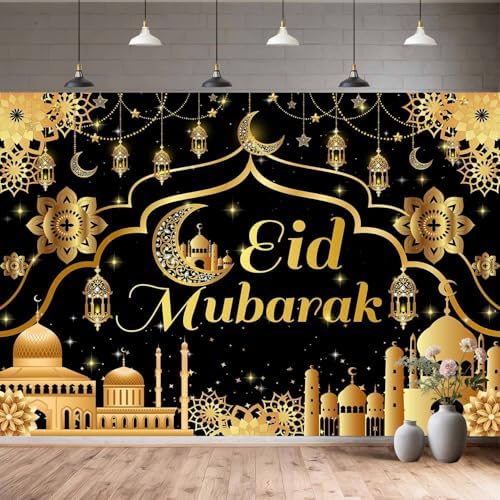 20x10ft Ramadan & Eid Mubarak Backdrop, Muslim Ramadan Decorations Banner, Home Muslim Eid Festival Party Supplies, Photo Booth Background - Image 2